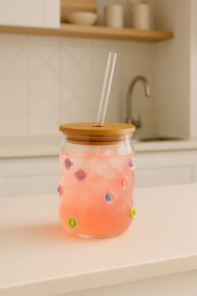 VASO VIDRIO T/BAMBU C/SORBETE 450ML