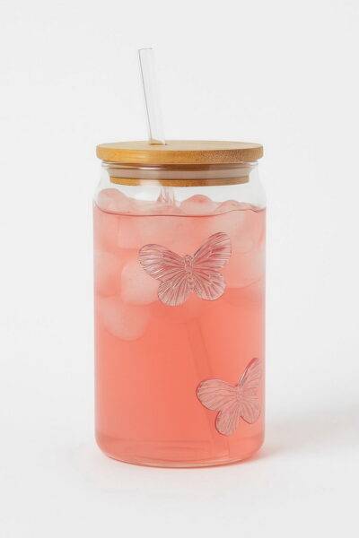 VASO VIDRIO T/ BAMBU C/SORBETE 400ML