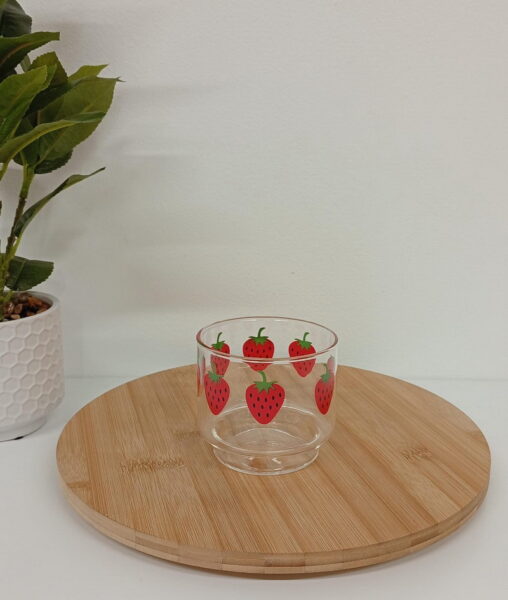 TAZA VIDRIO DEC. FRUTILLA 400 ML