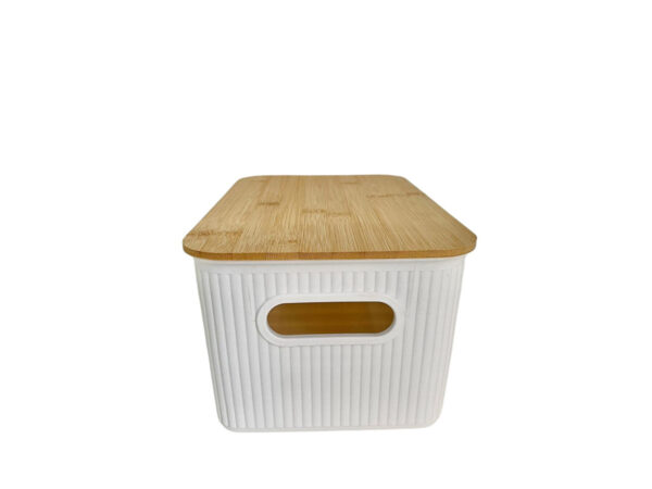 CANASTO PLAST.C/TAPA BAMBU 26.5X18.5X12.5