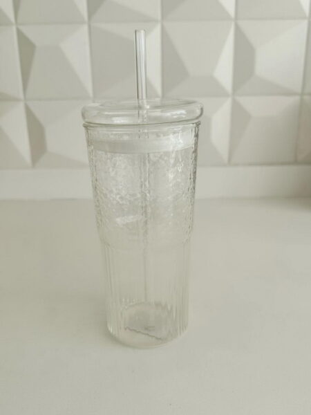 VASO VIDRIO C/SORBETE T/ BAMBU 650ML