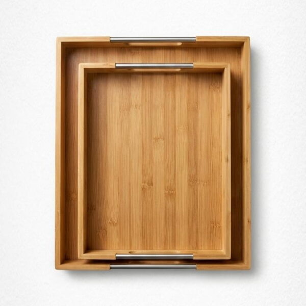SET DE BANDEJA BAMBU ASA METAL X 2 UNID.